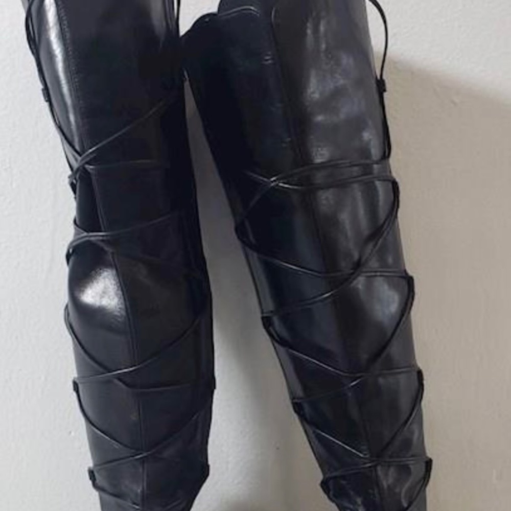 Mario Valentino Black Leather Lace Up Boots